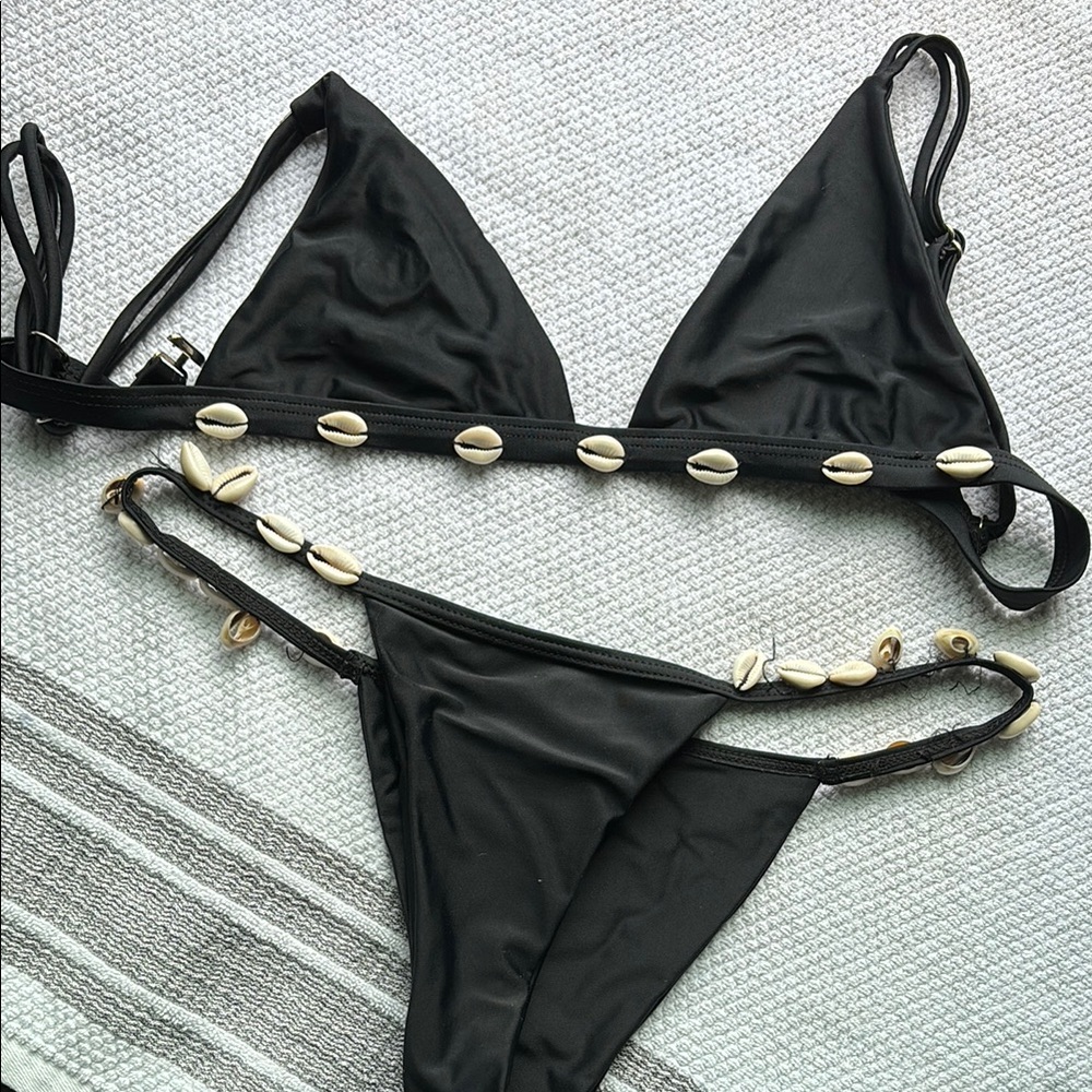 Black Shell-Embellished Bikini
